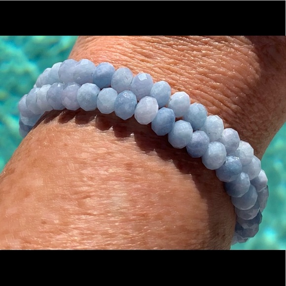 Genuine Aquamarine Stretch Wrap Bracelet 14k gold - Picture 3 of 3